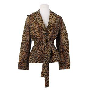 St John Collection Jacket Sz 6 Brown Black Animal Print Belted Cotton Jacket